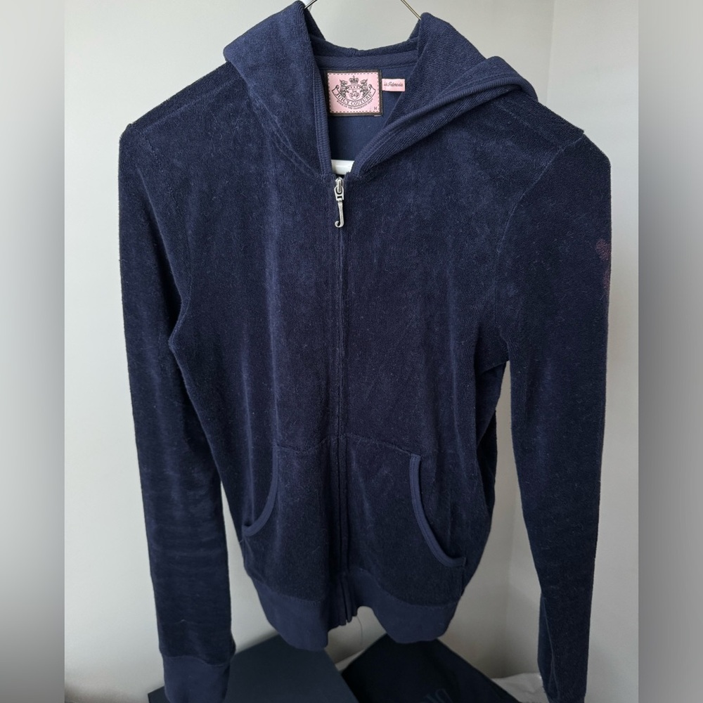 Juicy couture navy blue terry cloth jacket